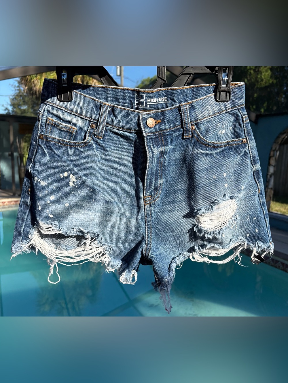 NOBO High-Rise Distressed Denim Shorts - Blue